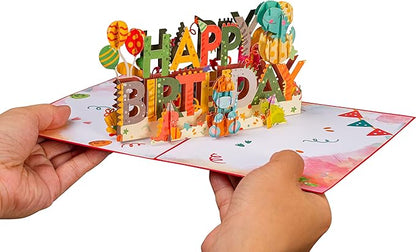 Paper Love Happy Birthday Pop Up Card, Dinosaurs, For Adults and Kids - 5"x7" Cover - Includes Envelope and Note Tag
