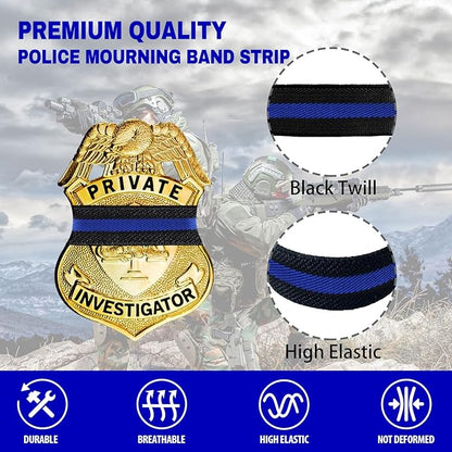 CREATRILL 30 Pack Thin Blue Line Police Mourning Band Stripe Police Officer Badge Shield Funeral Honor Guard Straps for Badge Size of 2.4" to 4"