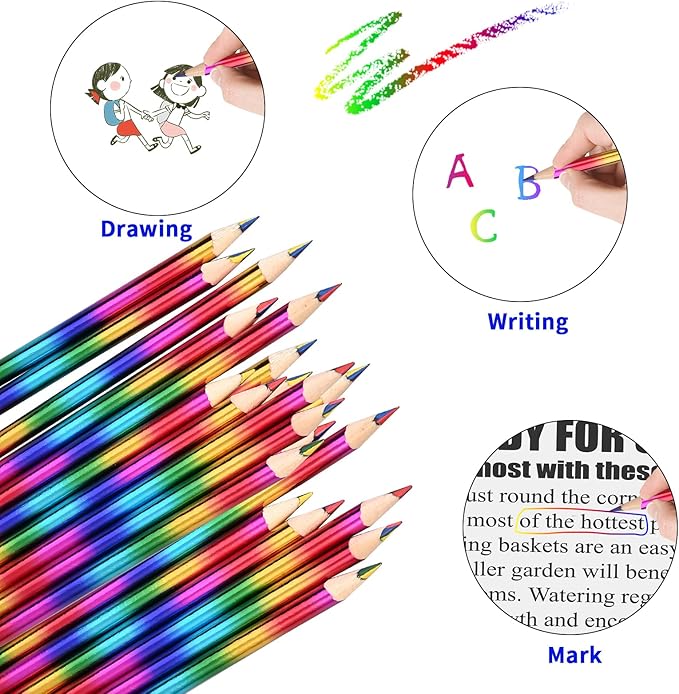 GOLDGE 40pcs Rainbow Pencils (NOT pre-sharpened), 4 Color in 1 Rainbow Colored Pencils for Kids, Art Supplies, Coloring Pencils, Gifts for Students