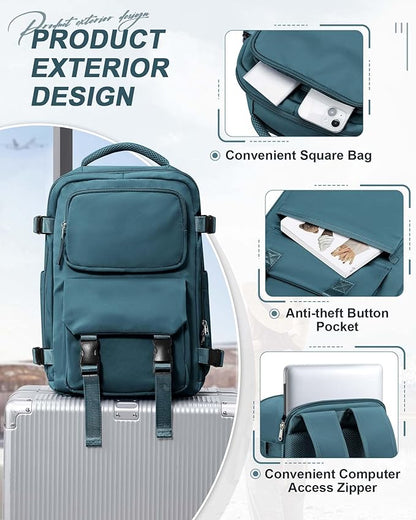 Carry On Backpack, Travel Backpack for Women Men Flight Approved, Personal Item Travel Bag for Airplanes, 14-15.6 Inch Laptop Business Backpack, Casual Daypack Gym Hiking Bakpack Peacock Blue(Small)