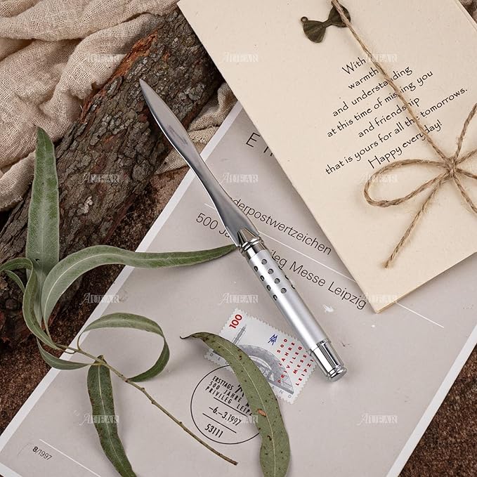 AUEAR, Silver Metal Letter Opener Hand Envelope Slitter for Office Home Supplies