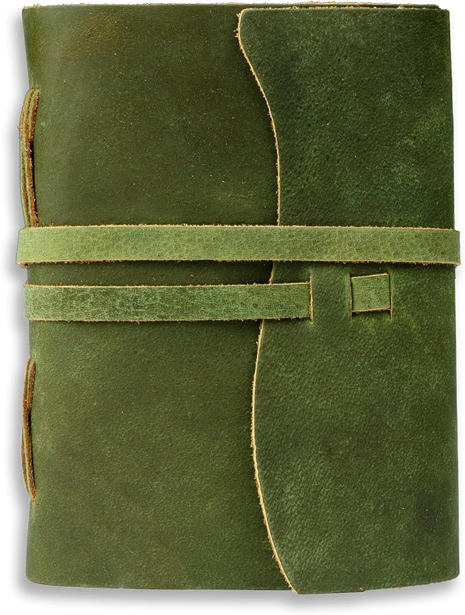 LEATHER VILLAGE Leather Bound Journal - Green, 7"X5", 220 Pages - Vintage Blank Paper Diary for Writing, Drawing, Sketchbook, and Travel Notebook - Ideal for Women and Men