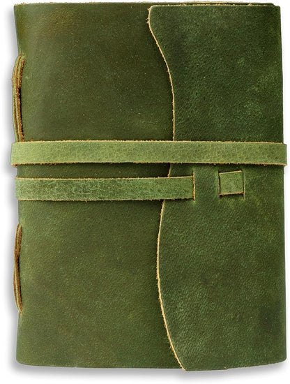 LEATHER VILLAGE Leather Bound Journal - Green, 7"X5", 220 Pages - Vintage Blank Paper Diary for Writing, Drawing, Sketchbook, and Travel Notebook - Ideal for Women and Men