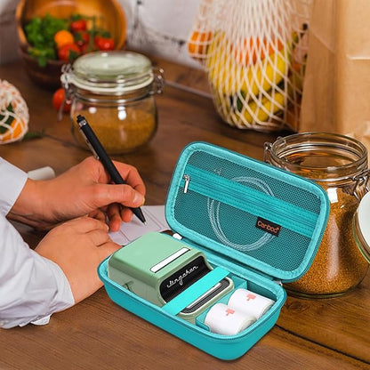 Canboc Carrying Case for NIIMBOT B21 Label Maker, Portable Bluetooth Thermal Label Printer Bag with Removable Shoulder Strap, Mesh Pocket fit Printer Labels, USB Cable, Turquoise (Case Only)