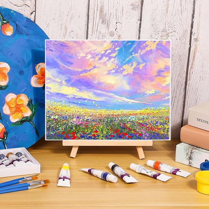 Canvas Boards with Easel for Painting 6 Pack 8 x 10 Inch Painting Canvas Panels with Pine Easels, Blank Canvas Beginner Kit for Acrylic Oil Watercolor Crafts Sip and Paint Art Party