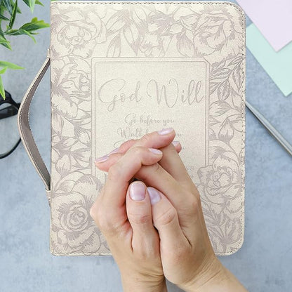 DEHITE Briefcase for Women – Leather Carrying Bag Large Size – | Fits Book 7 x 10.1 x 1.9 in | Pen Slots | Zippered Pocket | Premium Faux Leather | – Beige Christian Gift Accessory