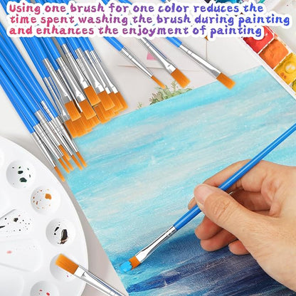 100 Pcs Paint Brushes Set for Acrylic Painting, 50 Pcs Flat and 50 Pcs Round Art Paint Brushes, Painting Brushes for Kids Adults Oil Watercolor Rock Painting Body Face Nail Art