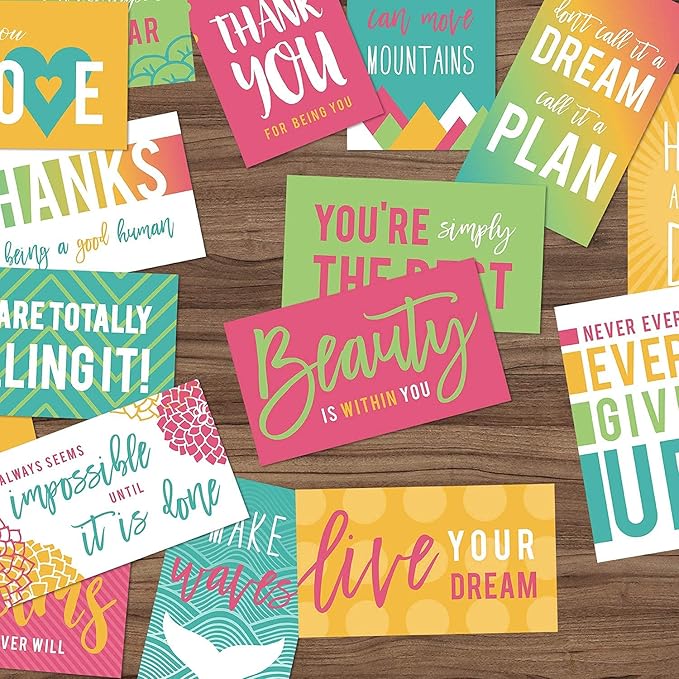 Canopy Street Motivational Quote Cards / 2" x 3.5" Inspirational Flat Business Cards / 50 Mini Kindness Cards / 25 Uplifting Designs/Encouraging Reward Cards