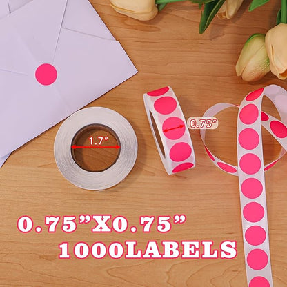 PARLAIM 0.75" Round Color Coding Circle Dot Labels in Roll, 1000 Stickers per Dispenser Box, 3/4 inch Diameter for Office and Business, Fluorescent Pink