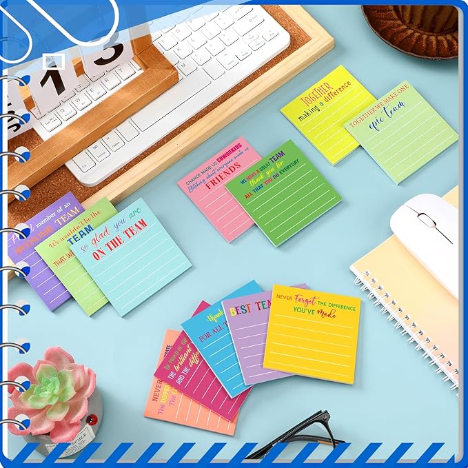Yinder 24 Pcs Team Sticky Notes Team Appreciation Gifts Bulk Employee Coworker Inspirational Sticky Notes Pad Appreciation Gifts for Teacher Nurse Office Supplies 3 x 3''(Dark Color,Appreciation)