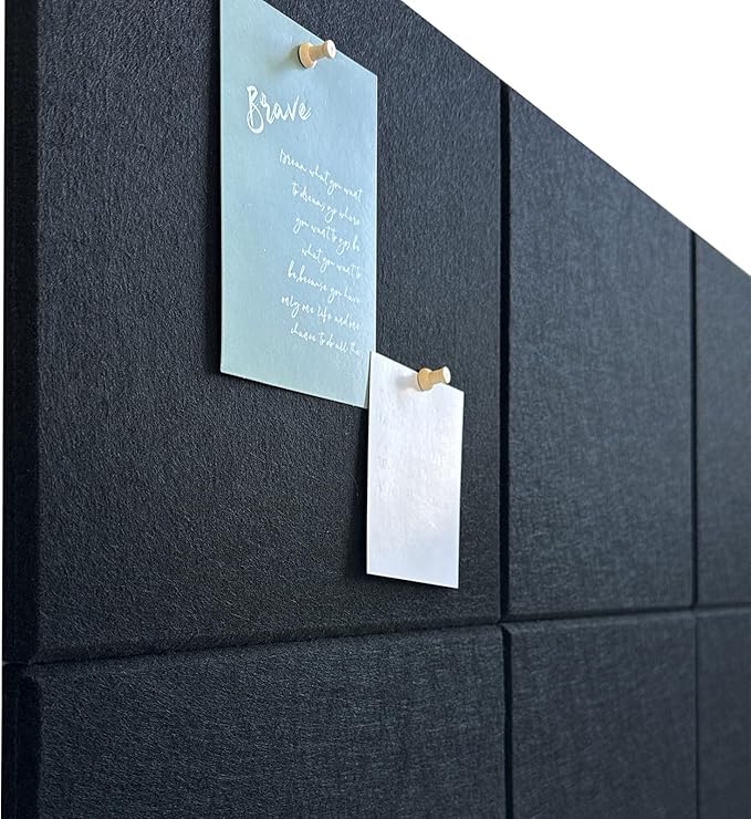 Large Cork Board for Office Wall Decor,36"x24"-6 Pack Felt Wall Tiles with 35 Push Pins, Thicker 0.47in, Felt Bulletin Board Pin Board Cork Boards for Walls - Black