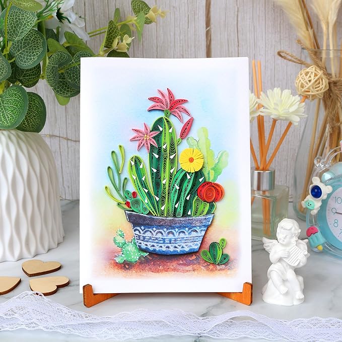 KingKraft Cactus Quilling Card, Handcrafted Greeting Card for All Occasions, Birthday, Thinking of You, Get Well, Anniversary Card for Wife, Valentines Day, Mothers Day Card, Blank Inside