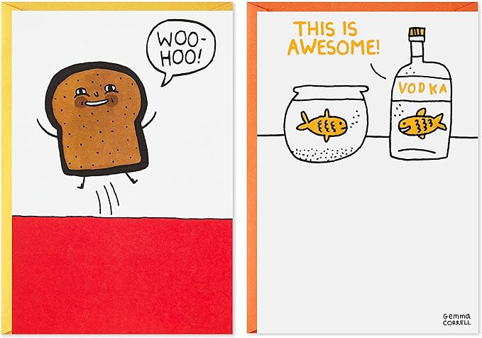 Hallmark Shoebox Pack of 2 Funny Birthday Cards (Toast and Goldfish)