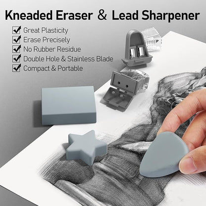 Four Candies 3PCS 2MM Mechanical Pencils with case, Artist Lead Pencil Metal Lead Holder with 120 Graphite Lead Refills(HB 2H 2B 4B Color), 4 Erasers, Sharpener, Drafting Pencil for Drawing, Sketching