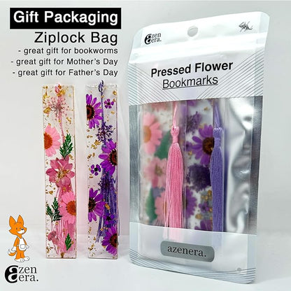 Pressed Flower Bookmarks (2 Pack) Clear Dried Floral Resin with Tassels Handmade Gift for Women, Students, Bookworms, Book Lovers, Accessories to Increase Reading Interest