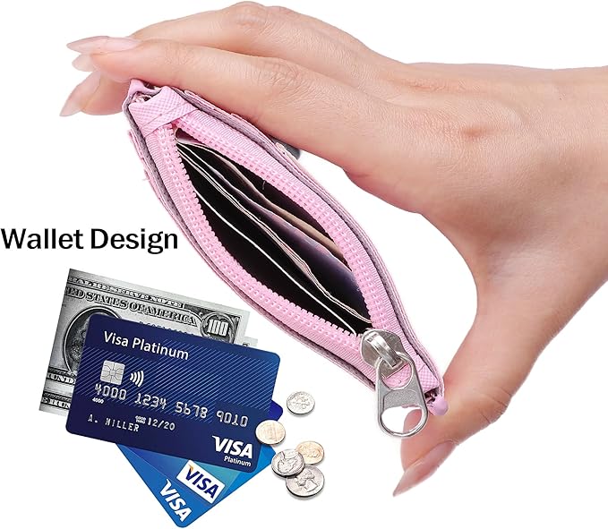 Cute ID Badge Holder Retractable Lanyard Reel Clip with Heavy Duty Carabiner,5 Card Slots in2 Sided with Key Ring and Zipper for Students Teens Boys Girls Office Staff Women (01 Pink CatA)