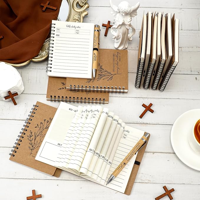 100 Pcs Bible Verse Spiral Notebook with Bamboo Christian Ballpoint Pens Aesthetic Religious Notepads Inspirational Journals Easter Christian Gifts for Women Men Office (Special Style)