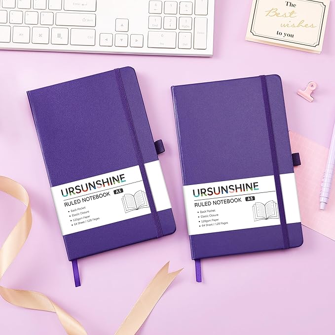 Ruled Notebook/Journal - Classic Lined Journal/Notebook, 5.3'' x 8.26'', Hardcover with Thick Paper, Banded + Pen Holder +Inner Pocket - Periwinkle