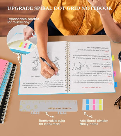 Dotted Notebook, Spiral Notebook Journal 8.5” x 11”, A4 Large Dot Grid Notebooks for Women Men, 100 GSM Dotted Paper, Plastic Hardcover Spiral Bullet Dotted Journals for Work School Sketching, Blue