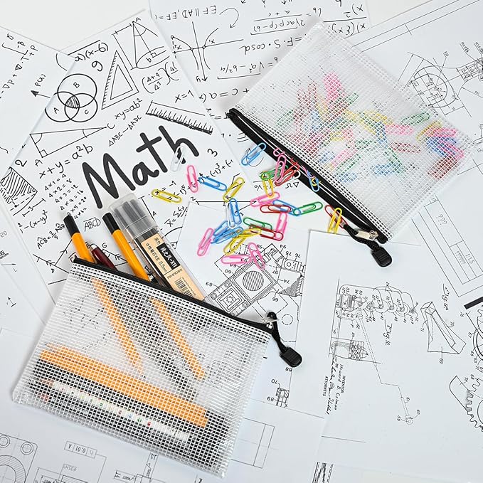 AUSTARK 10 Pcs Zipper File Bags, Waterproof Plastic Mesh Pouch for Office School, Board Game Storage Bags (B6 Size 7.6''x5.3'', White and Black)