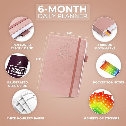 Clever Fox Daily Planner – Undated Planning Notebook with Hourly Schedule & to-Do List – Personal Day Task & Work Organizer, 6 Months (Rose Gold)