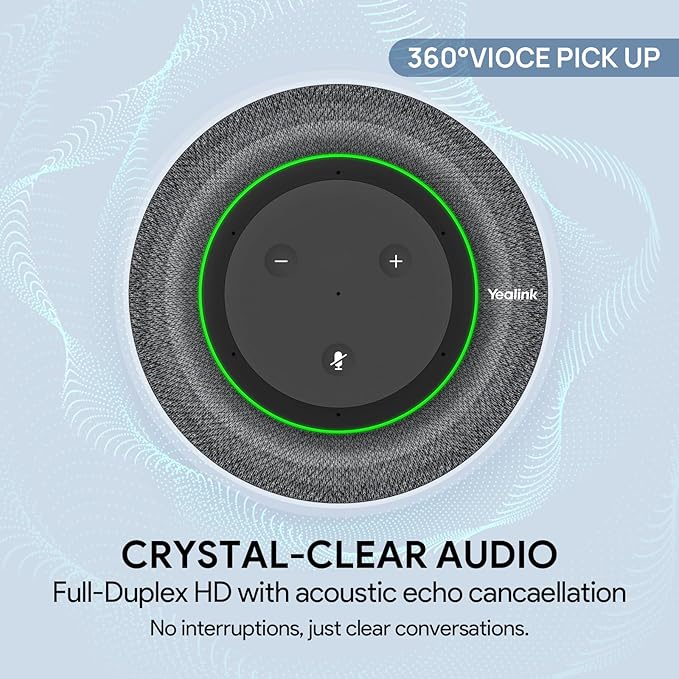 Yealink MSpeech USB Speakerphone with Teams Certificed 10 Microphone Arrays 19.6ft Pickup Radius 4W HD Full-Duplex Speaker with AEC for Medium-Sized Conference Room Microsoft AI Transcription