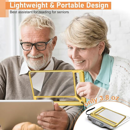 5X Full Page Magnifying Glass for Reading, Lightweight Rectangular Magnifier Provides Large Book Page Viewing Area, Handheld Magnifier for Reading Small Prints for Seniors, Low Vision-Gold