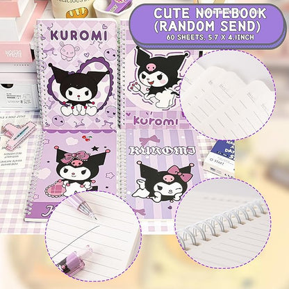 Cute School Supplies Anime Stationery Gift Set Includs Gel Pens, Journal Notebook, 50 Stickers, Pencil Case, Kawaii Stationery Set, Back to School Gift(Purple)