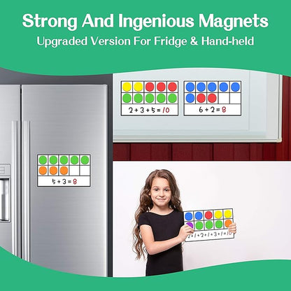 Magnetic Ten-Frame Set,6 Frames(with Blank Writing Space) and 66 Colorful Discs with 2 Markers (Upgraded Version for Fridge & Hand-held)