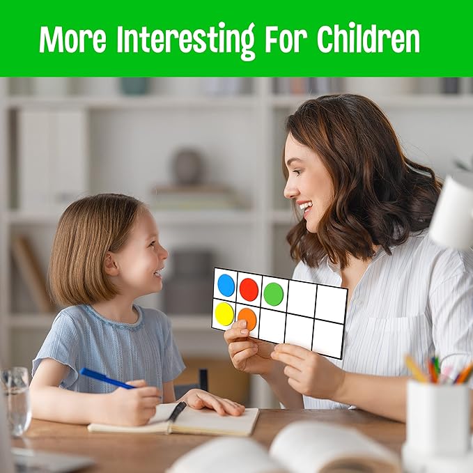 Magnetic Ten-Frame Set, Including 5 Frames (no Hollowed Out) and 55 Colorful Discs (Upgraded Version for Fridge & Hand-held)