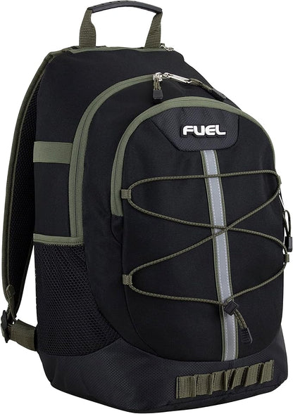 FUEL Hiking Backpack for Women Men Terra Sport, Travel, College, Gym, Work with Laptop Sleeve, Bungee, 18 Inches, Black