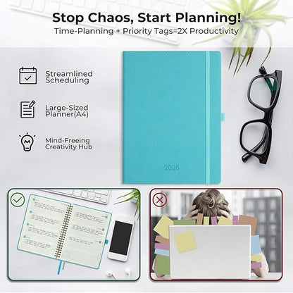 Weekly Monthly 2026 Planner (Jan.26-Dec.26),11.5"x8.5",12 Months Agenda Plan with Month Tabs & Pocket,Expenses/Note Pages, Appointment Book Calendar with Vegan Leather Cover,Light Blue