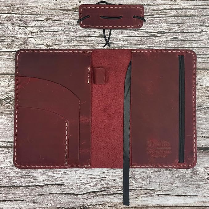 Thot Ra Leather Cover for Field Notes, Passport Cover, Leather Notebook Cover for 3.5" x 5.5" with Pen Holder, Only Cover (Wine)