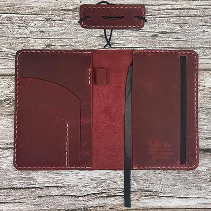 Thot Ra Leather Cover for Field Notes, Passport Cover, Leather Notebook Cover for 3.5" x 5.5" with Pen Holder, Only Cover (Wine)