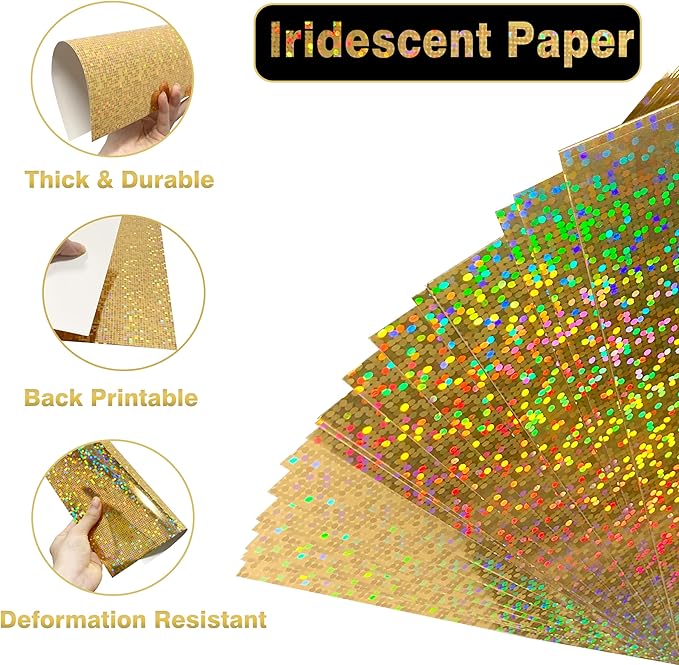 20 Sheetsgold glitter Iridescent cardstock Paper,Gold Foil Cardstock Paper8.5" x 11", Die Cut and Plotter Compatible - Perfect for Card Making, Invitations & Decorations ﻿