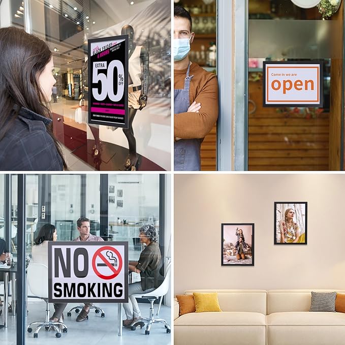 24Pack Magnetic Sign Holder 8.5 x 11 Wall Mount, Self Adhesive Display Magnetic Picture Frames Sheet With Strong Magnet Border for Window/Door/Fridge, Document Poster Paper Holders for Home Office Store, Black