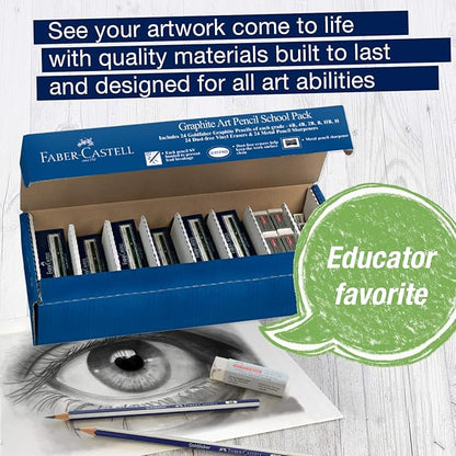 Faber-Castell Creative Studio Graphite Art Pencil School Pack - 144 Graphite Pencils - 24 Pencil Sharpeners - 24 Pencil Eraser