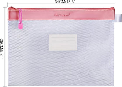 Zipper Pouch, Wisdompro 4 Packs Durable Letter Size Waterproof Mesh File Bag, Document Organizer - Pink