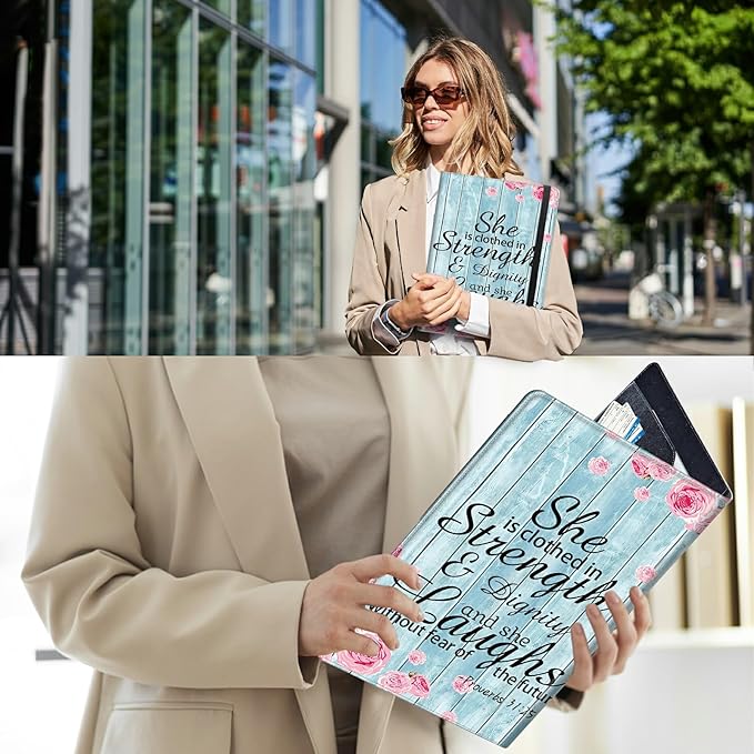 PU Leather Padfolio Clipboard Notepad with Pen Loop and Elastic Strap Interview/Resume Document Organizer for Business School Office,Bible Quote Proverbs 31-25