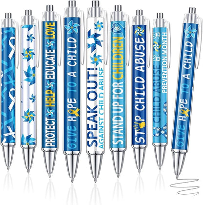 48 Pcs Child Abuse Awareness Pens Blue Ribbon Pinwheel Ballpoint Pens Bulk Child Abuse Prevention Awareness Pens for Love Support Events Charity Abuse Prevention Awareness Month