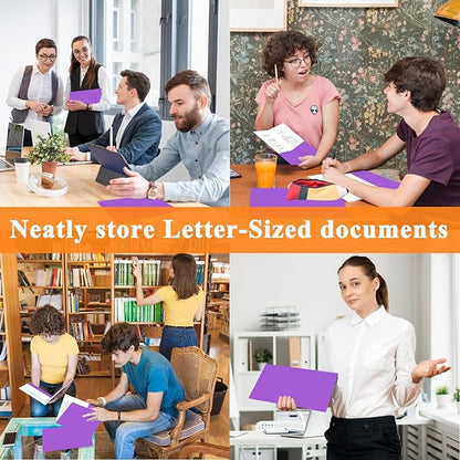50Pcs Purple Folders with Pockets and Business Card Holder,Two Pocket Folders for School,Home or Office,Durable Heavy Duty File Folders