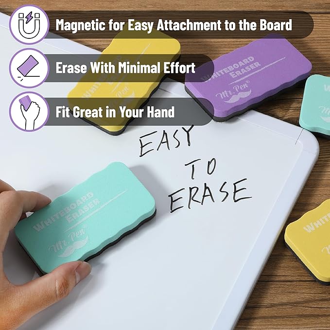 Mr. Pen- White Board Erasers, 8 Pack, Pastel Colors, Magnetic Dry Erase Eraser, Whiteboard Eraser, Dry Eraser, Dry Erase Erasers, Dry Erase Board Eraser, White Board Erasers Dry Erase, Dry Erasers