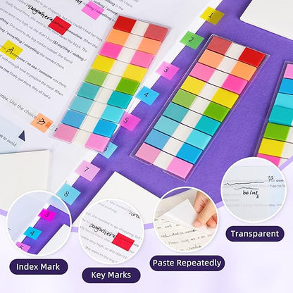 Golcellia Transparent Sticky Notes, See Through Sticky Note, Pastel Colorful Clear Sticky Notes-1040 Sheet Pack (3 Styles) Annotating Books Repositionable Translucent Sticky Tabs