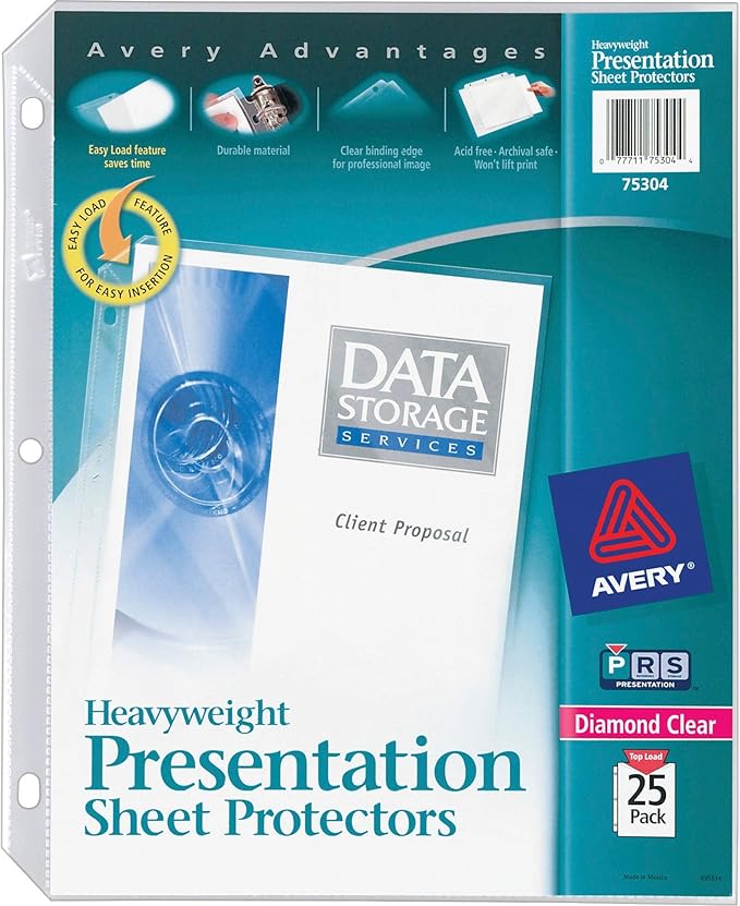 Avery 75304 Sheet Protector, Hvyweight, 11-Inch x8-1/2-Inch , 25/BX, Clear