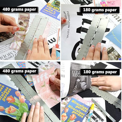 3PCS Stainless Steel Metal Paper Tearing Ruler Craft Ruler for Cutting Paper to Wavy Line Jagged and Irregular Edges 12'' Measuring Tool for Engineering School Office Architect and Drawing