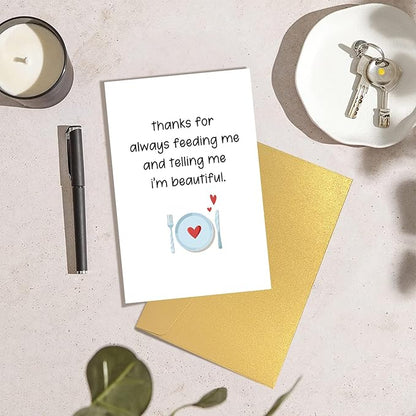 Funny Valentines Day Card for Him, Humor Valentines Day Card Gift for Boyfriend, Anniversary Card from Wife, Thanks for Always Feeding Me And Telling Me I’m Beautiful