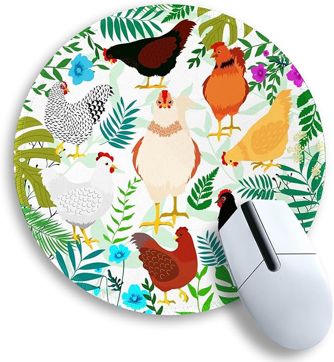 Gctriki Chicken Round Mouse Pad for Desk, Cute Office Decor for Women, Stitched Edge Non-Slip Rubber Base, Personalized Small Computer Mouse Pads for Gaming Laptop Computer, Funny Desk Accessories