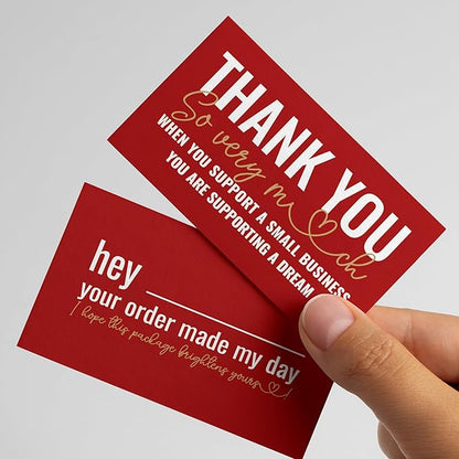 ITZAMNA Thank you for supporting small business cards Customer appreciation note cards Pink Script with Heart Pack of 100 Red