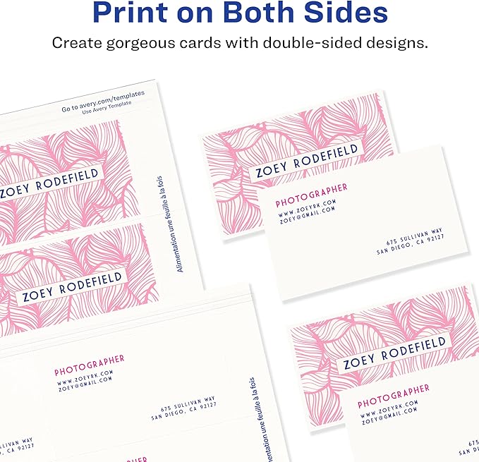 Avery Clean Edge Printable Business Cards with Sure Feed Technology, 2" x 3.5", White, 1,000 Blank Cards for Laser Printers (5874)