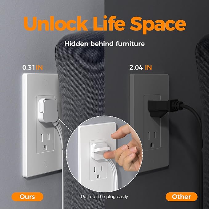 Flat Plug Surge Protector Power Strip, TESSAN 5 ft Extension Cord with 4 Outlets and 3 USB Ports, Indoor Desk Charging Station, 900J Surge Protector for Travel, Office, School, Dorm Room Essentials